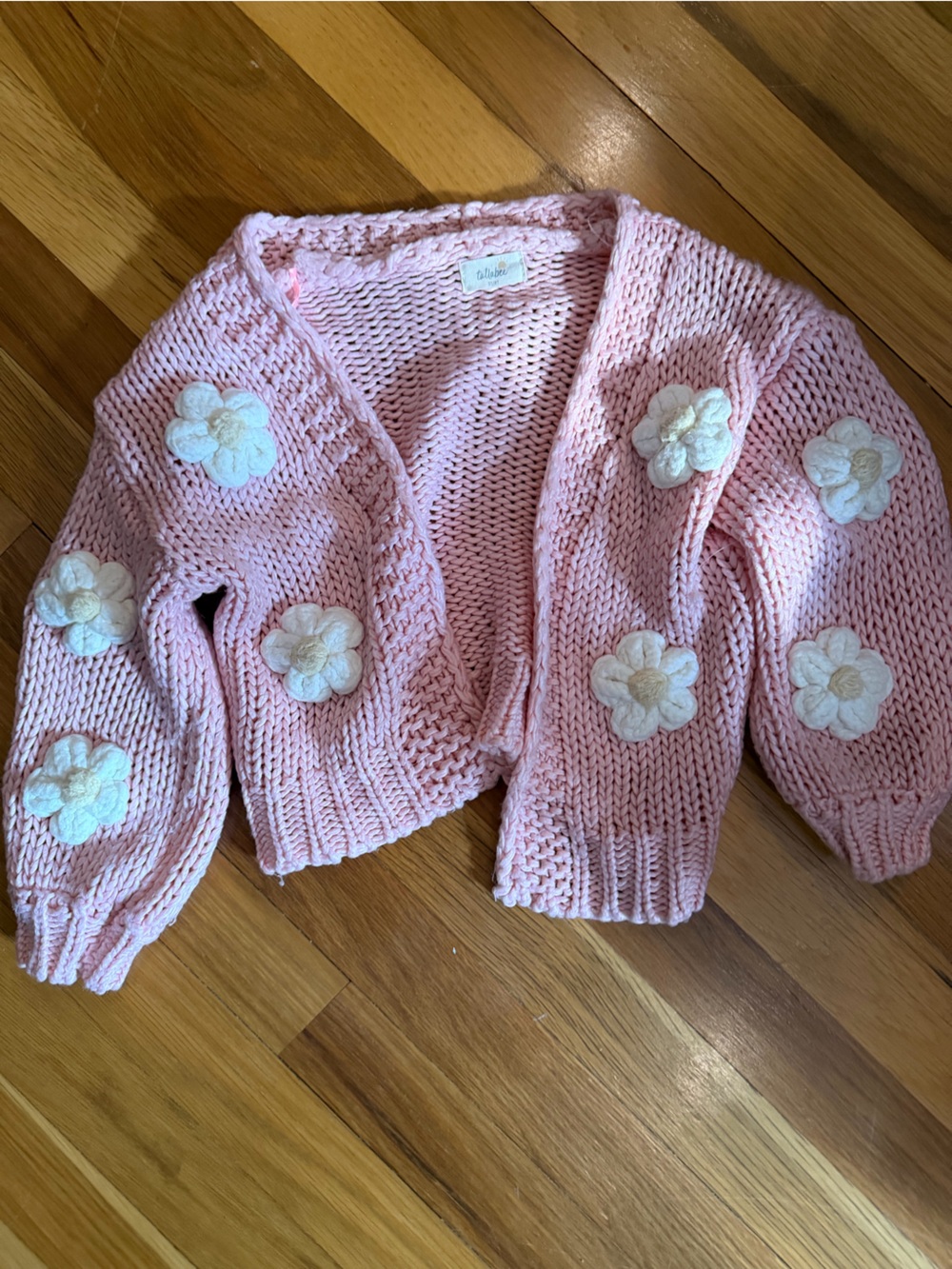 Tullabee Girls Pink Knit Cardigan with Flower Appliqués